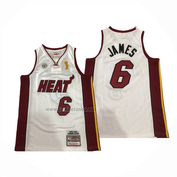 Camiseta Miami Heat LeBron James NO 6 Mitchell & Ness 2012-13 Blanco(1)